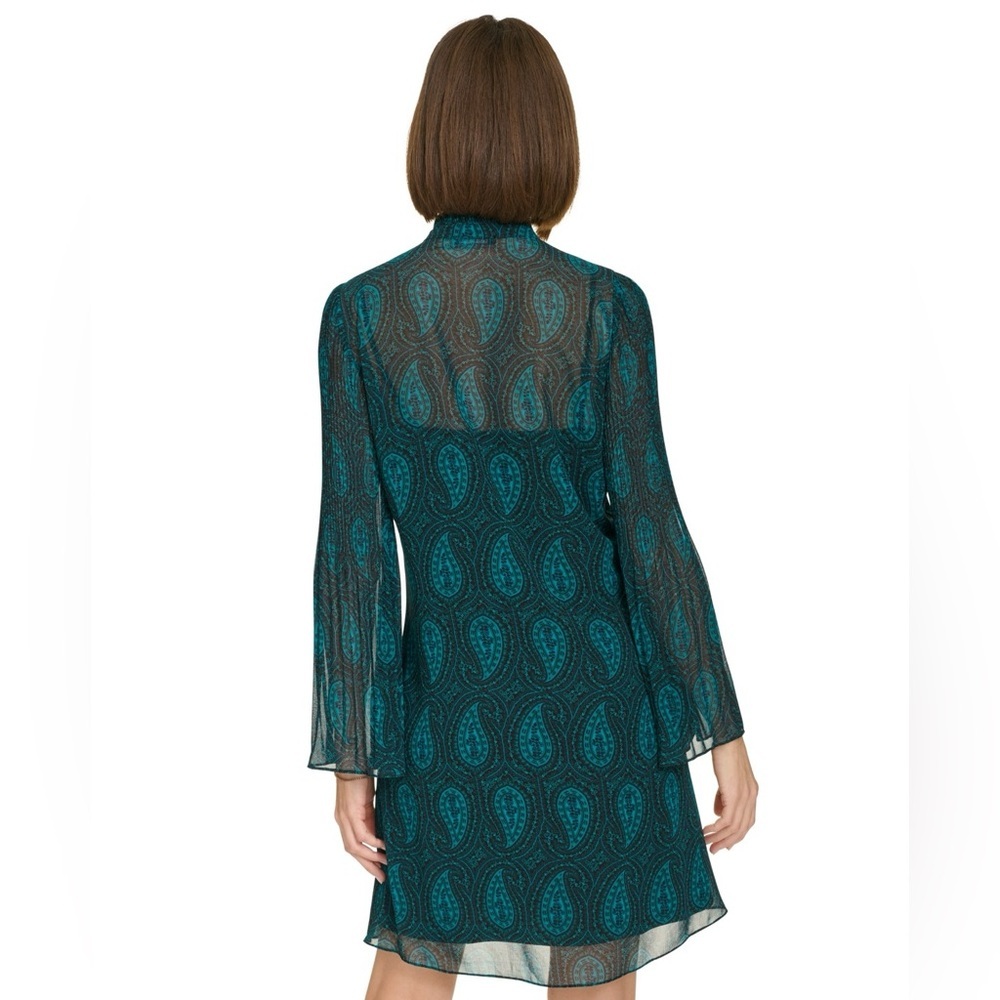Tommy Hilfiger Paisley Chiffon Shift Dress Cypress Green 6 NWT Designer Office - Picture 7 of 7